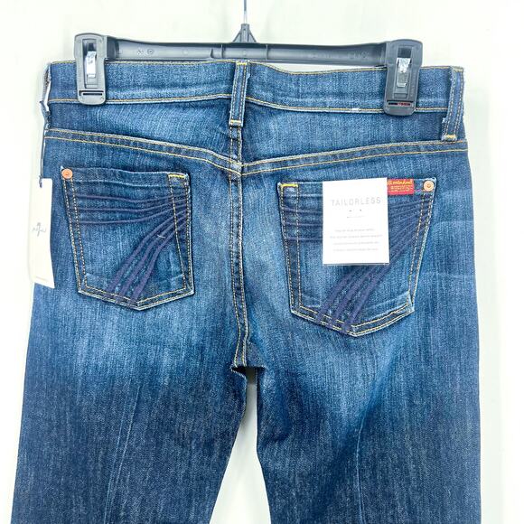 7 FOR ALL MANKIND Womens Tailorless Dojo Flared Jeans Size 27 US 4 Dark Blue NWT - Picture 9 of 14